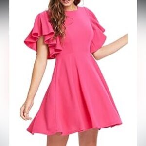 Pink Flutter Sleeve Flowy Dress